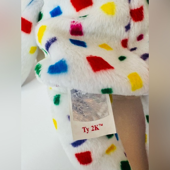 🧸Ty Beanie Baby “TY 2K” 2000 White Confetti Bear Plush - Colorful Spot Pattern - Picture 6 of 6